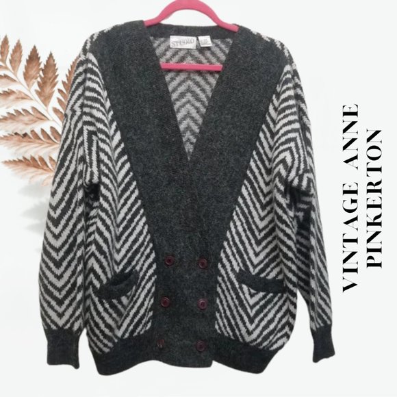 ANNE PINKERTON STUDIO Cozy Vintage Oversized Sweater XL Chevron - Picture 1 of 8
